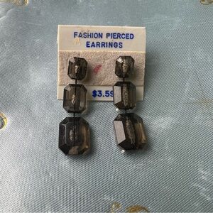 Vintage 1970s Deadstock Smoky Glass Drop Earrings | Faceted Crystal